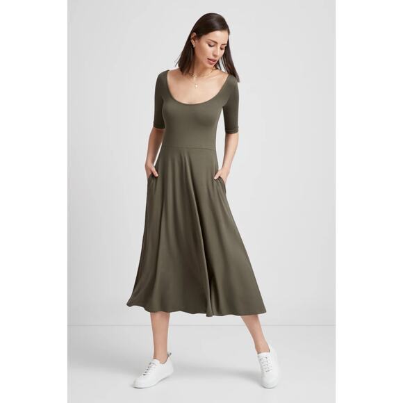 Marcella NYC Innogen Dress Women Large Olive Green Jersey Knit A-Line Lagenlook - Picture 1 of 11